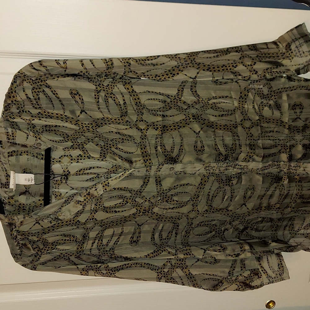 H&M x Richard Allan Flowy Button-up green print blouse tunic Size 2